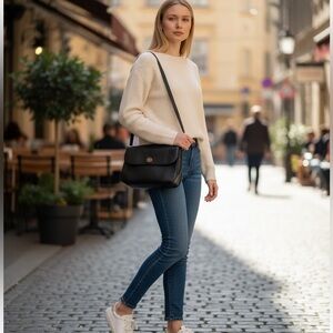 Tory Burch Black Leather Flap Shoulder Bag